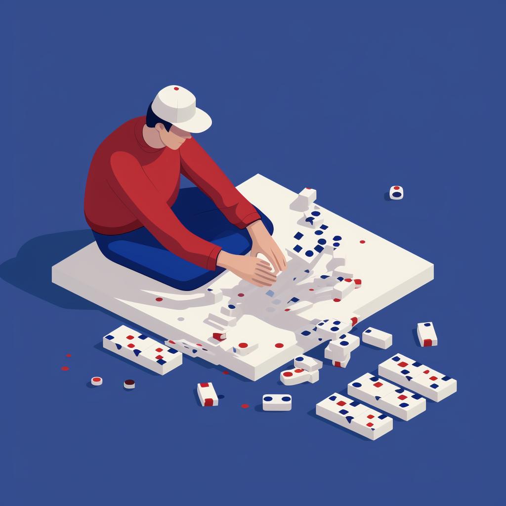 A player drawing tiles from a pile of dominoes