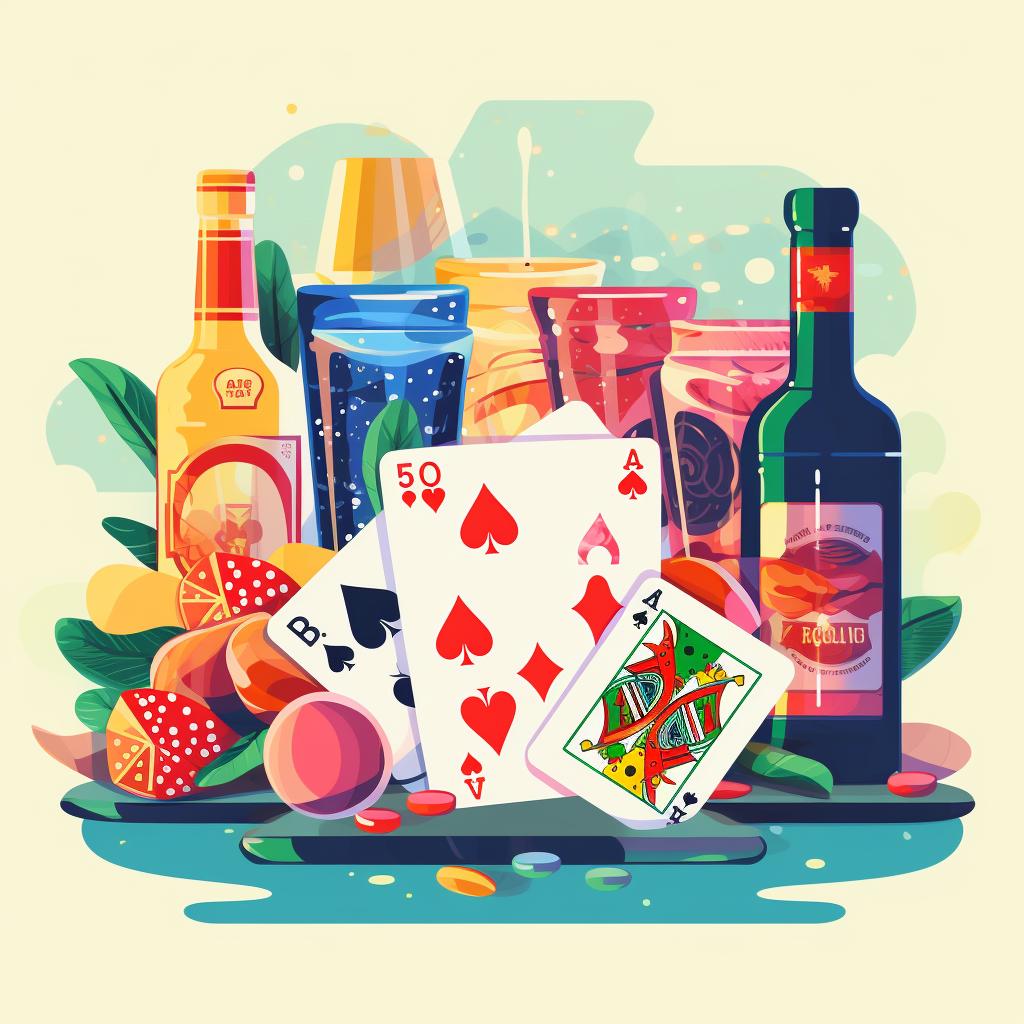 Deck of cards surrounded by different non-alcoholic beverages